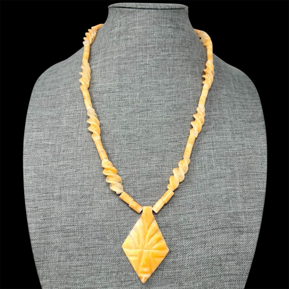 Mexican Onyx Vintage Carved Pendant Necklace